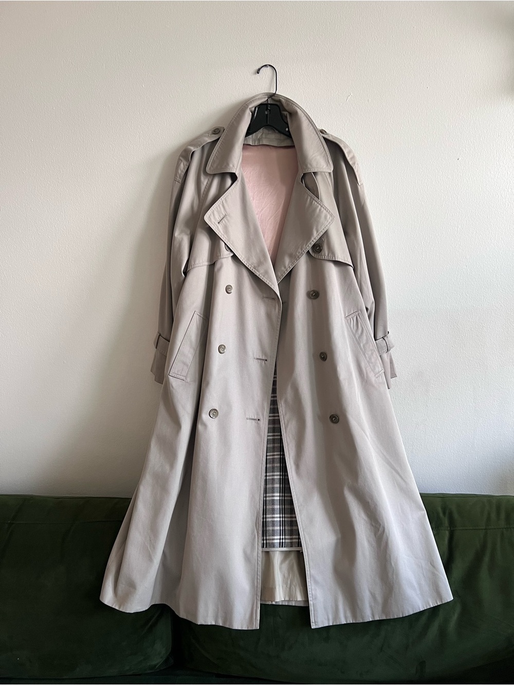 VINTAGE Trench Coat Classic Double-Breasted Oversized Light Beige US Size Large
